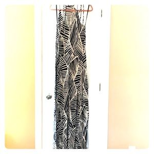 Navy palm print maxi dress